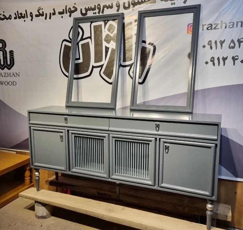 میز کنسول و قاب آینه مدل آراد | کنسول چوبی شیک با روکش طبیعی بلوط — تصویر ۲
