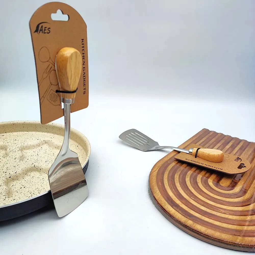کفگیر استیل دسته چوبی AES