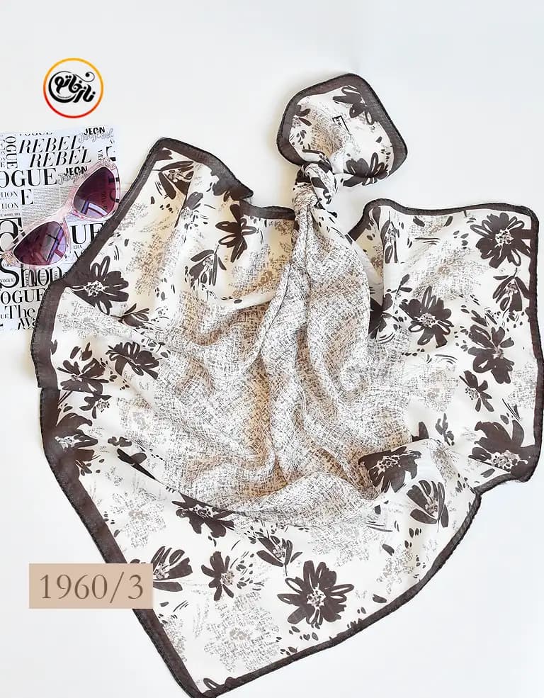 مینی اسکارف قهوه ای طرح میکس کد 19600 — تصویر ۵