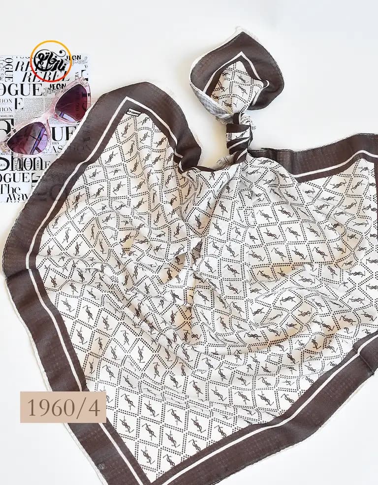 مینی اسکارف قهوه ای طرح میکس کد 19600