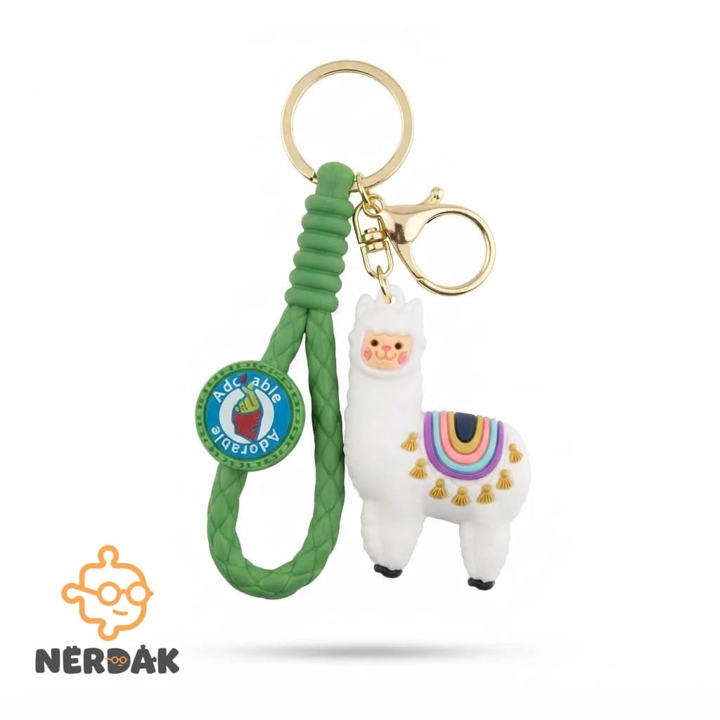جاسوییچی سیلیکونی طرح لاما سفید با بند بافت سبز – کد: 58314