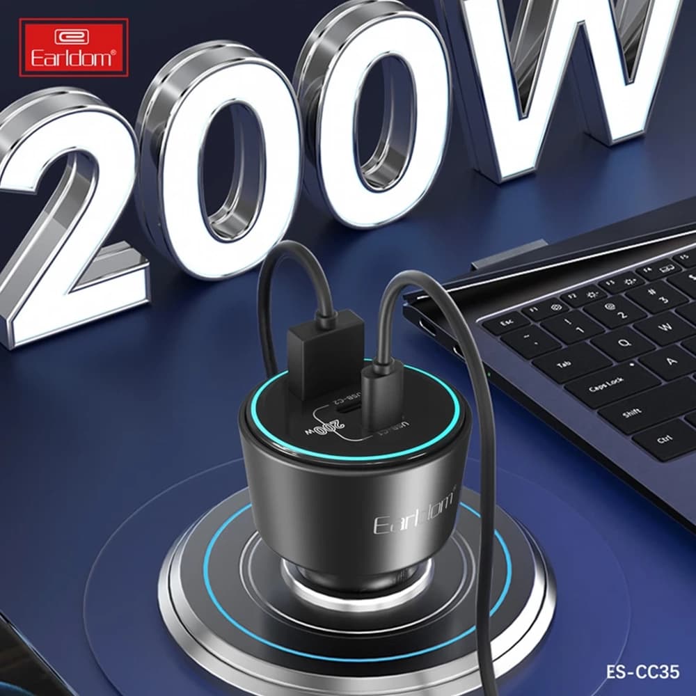 شارژر فندکی 100 وات 3 پورت ارلدام مدل ES-CC35 | شارژ سریع لپ تاپ، گوشی و تبلت — تصویر ۶