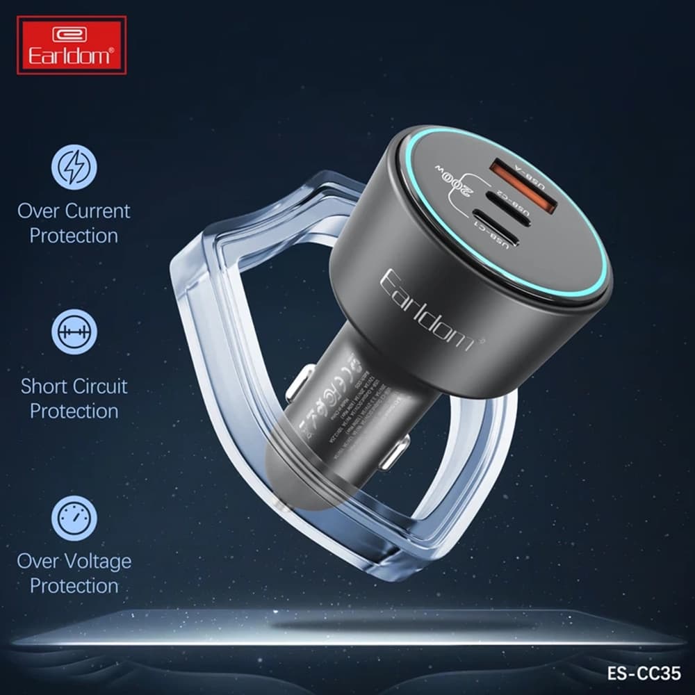 شارژر فندکی 100 وات 3 پورت ارلدام مدل ES-CC35 | شارژ سریع لپ تاپ، گوشی و تبلت — تصویر ۸