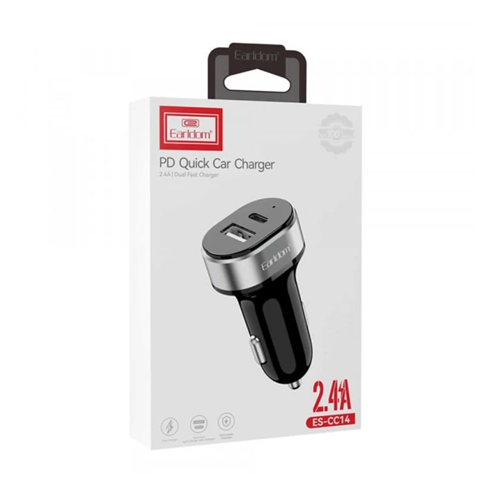 شارژر فندکی 2.4 آمپر ارلدام مدل ES-CC14 | فست شارژ دو پورت USB مناسب انواع موبايل و تبلت — تصویر ۲