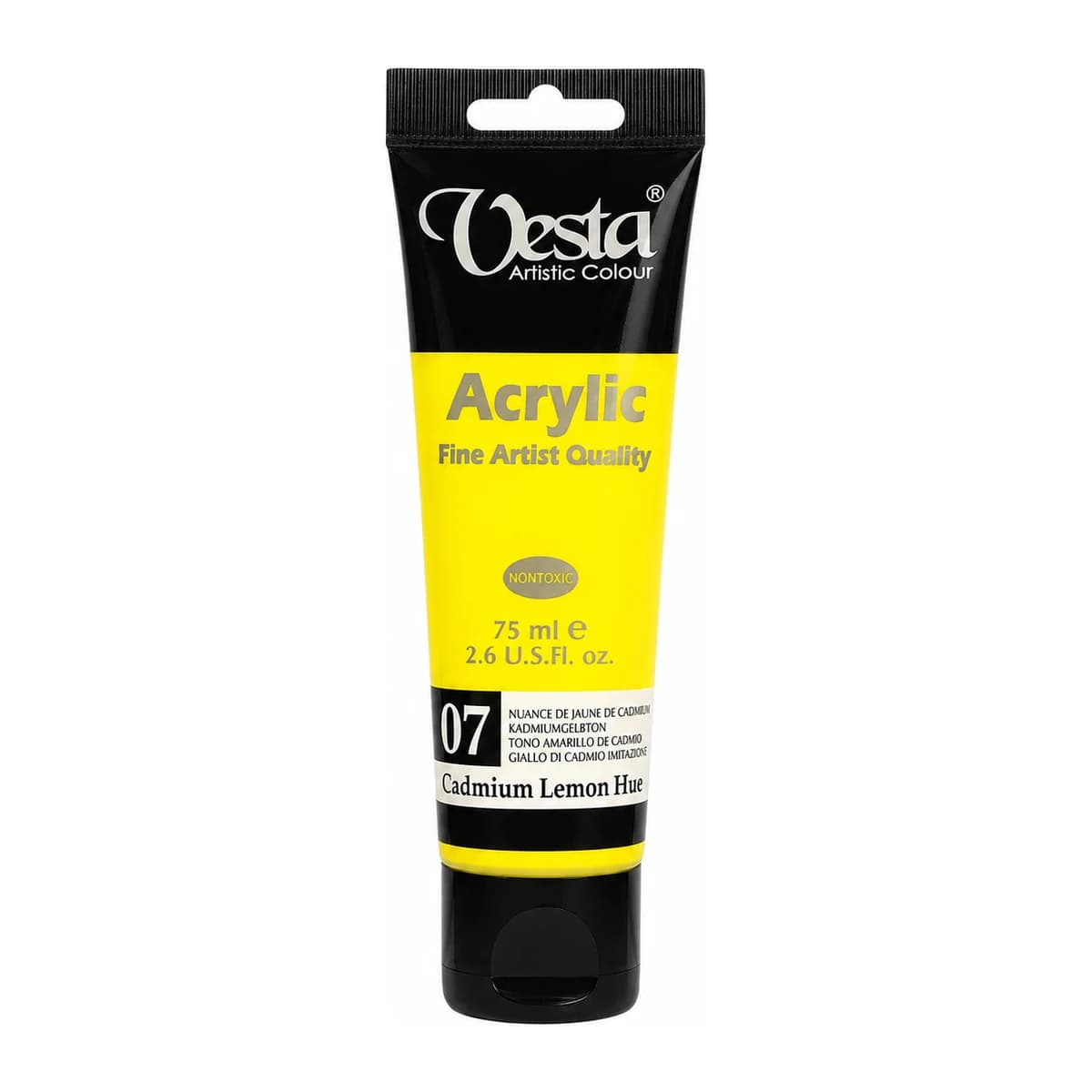 رنگ اکریلیک وستا مدل Cadmium Lemon Hue کد 07 حجم ۷۵ میلی‌لیتر