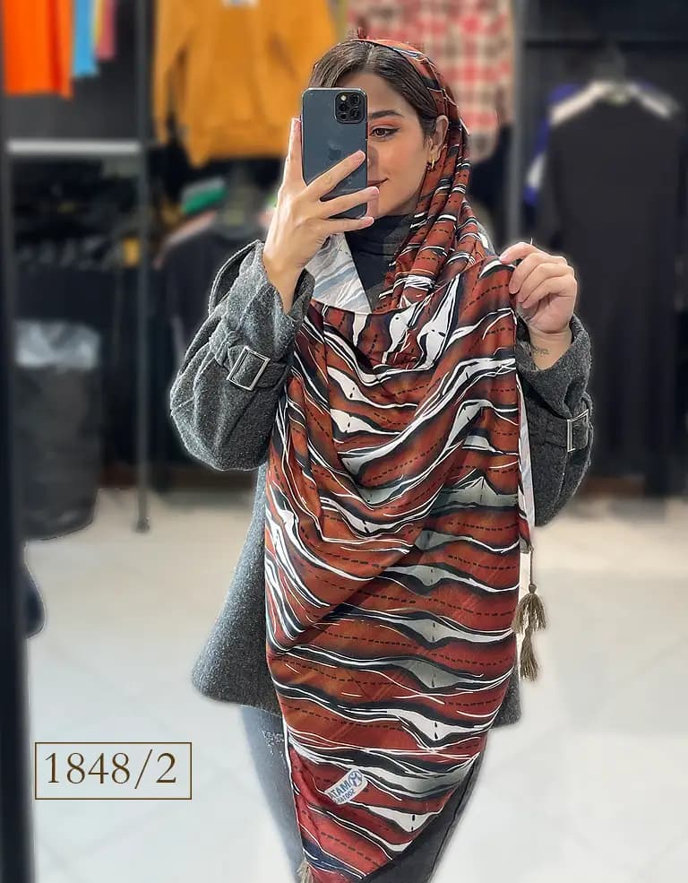 شال موهر قهوه ای طرحدار کد 1848 — تصویر ۲
