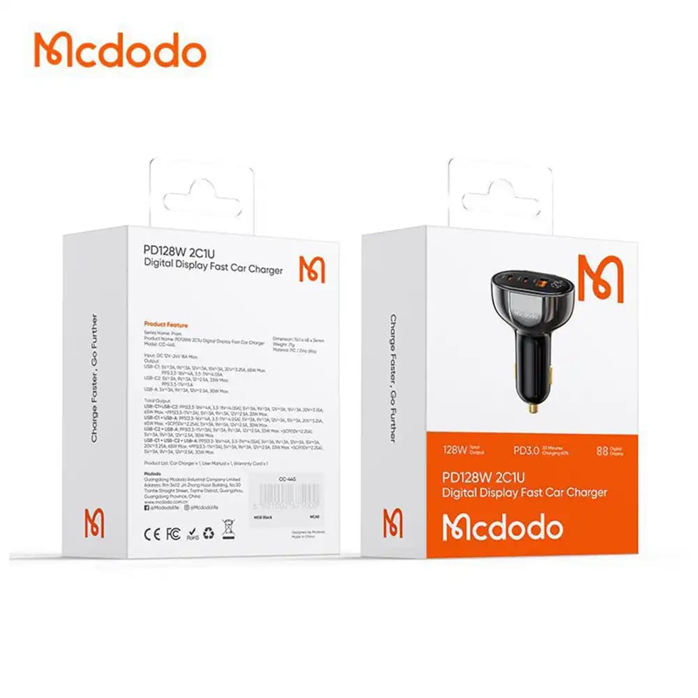 شارژر فندکی 128 وات مک دودو CC-4450 | سه پورت با پشتیبانی PD و QC — تصویر ۲