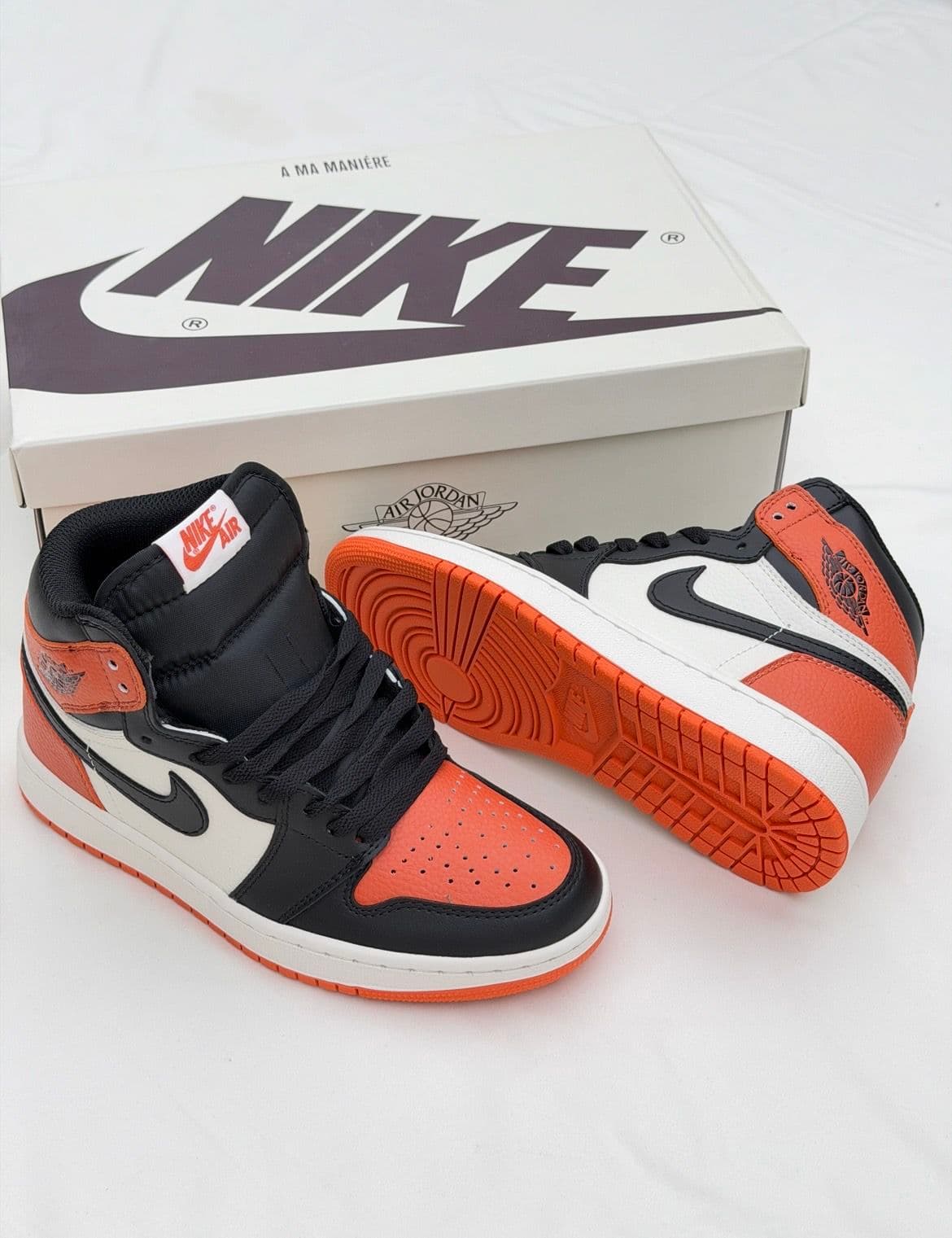 کتونی نایک جردن ساقدار مشکی نارنجی black and oringe long leg nike jordan sneakers — تصویر ۴