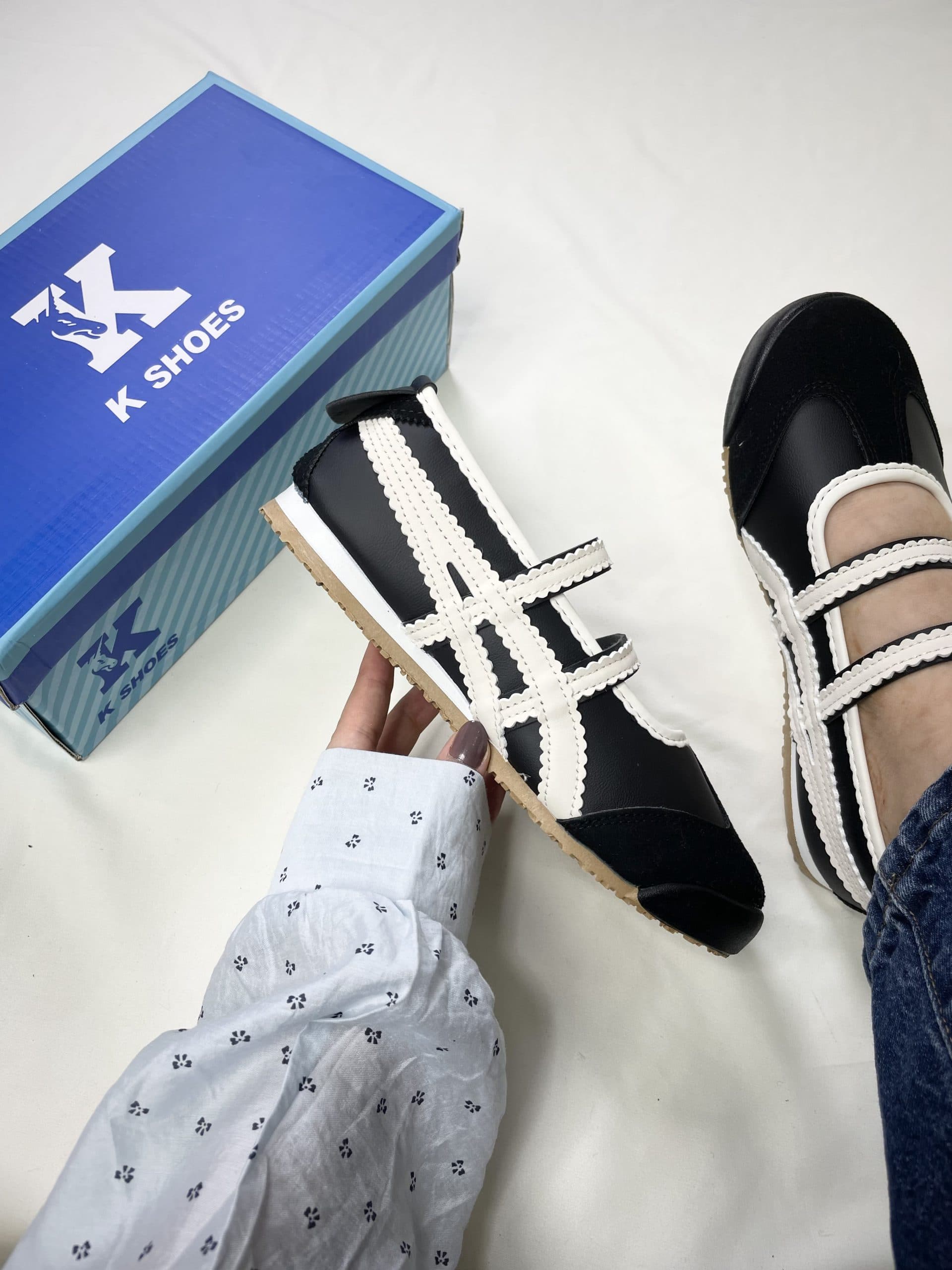 کتونی اسیکس بالرین کرم مشکی asics ballerina creem black sneakers — تصویر ۷