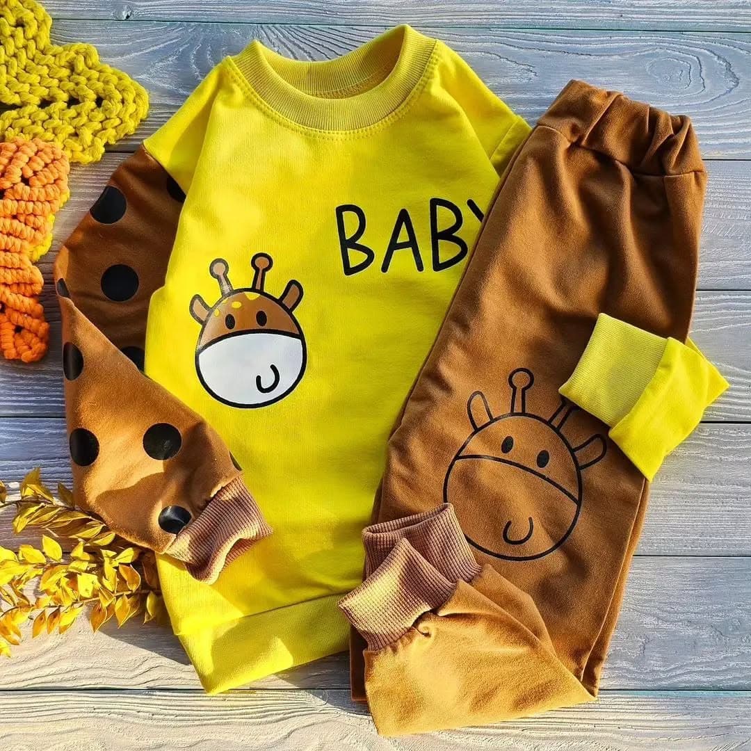بلوز شلوار بچگانه پنبه دورس طرح BABY زرافه – کد 87
