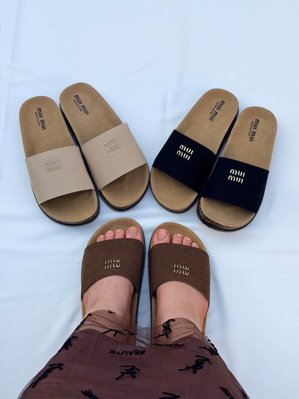 صندل برکن استایل طرح میو میو مشکی Miu Miu style black breakaway sandals — تصویر ۴