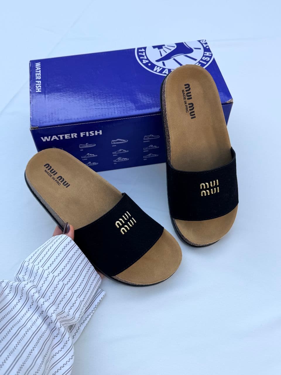 صندل برکن استایل طرح میو میو مشکی Miu Miu style black breakaway sandals