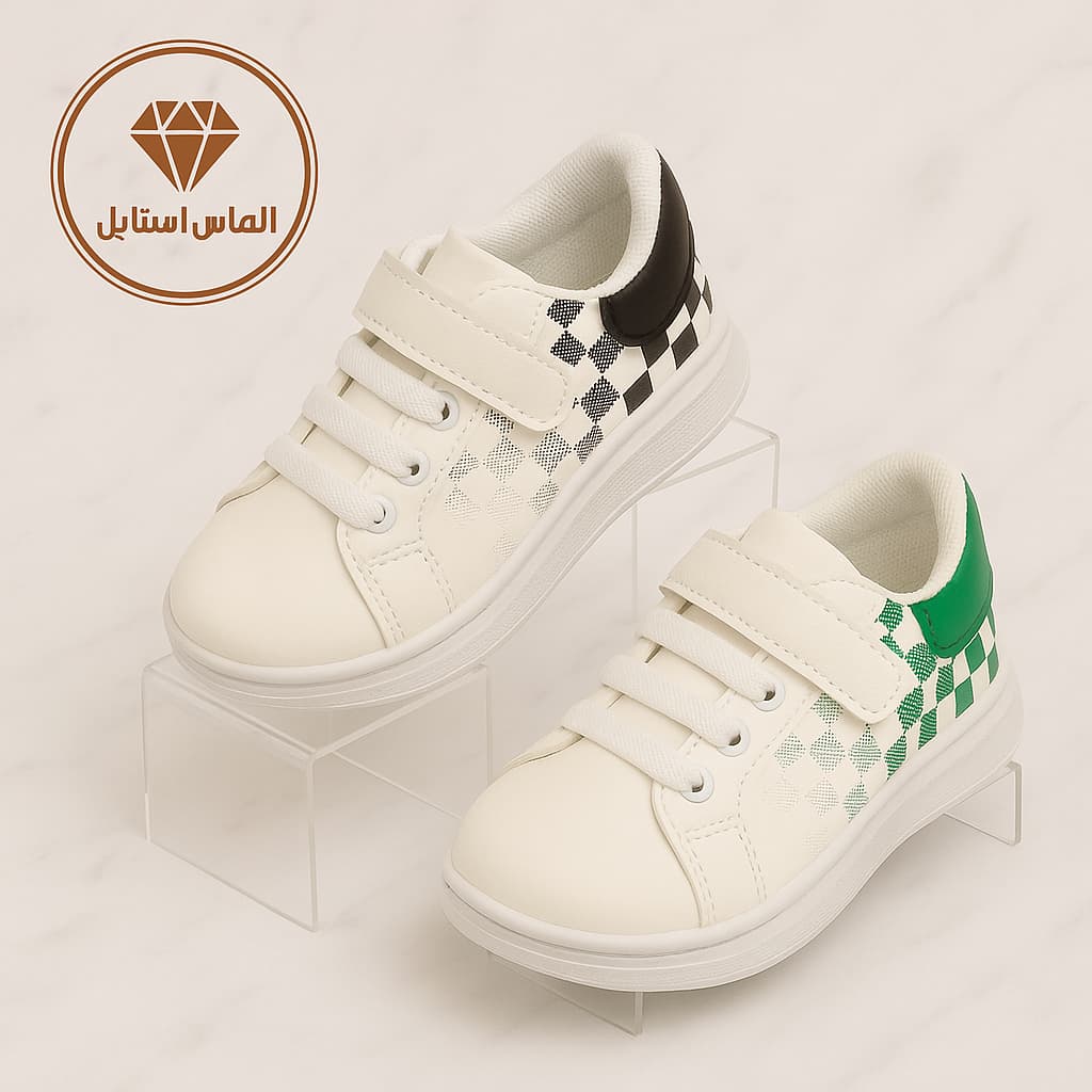 کفش اسپرت بچهگانه چسبی وارداتی با طرح شطرنجی شیک و راحت