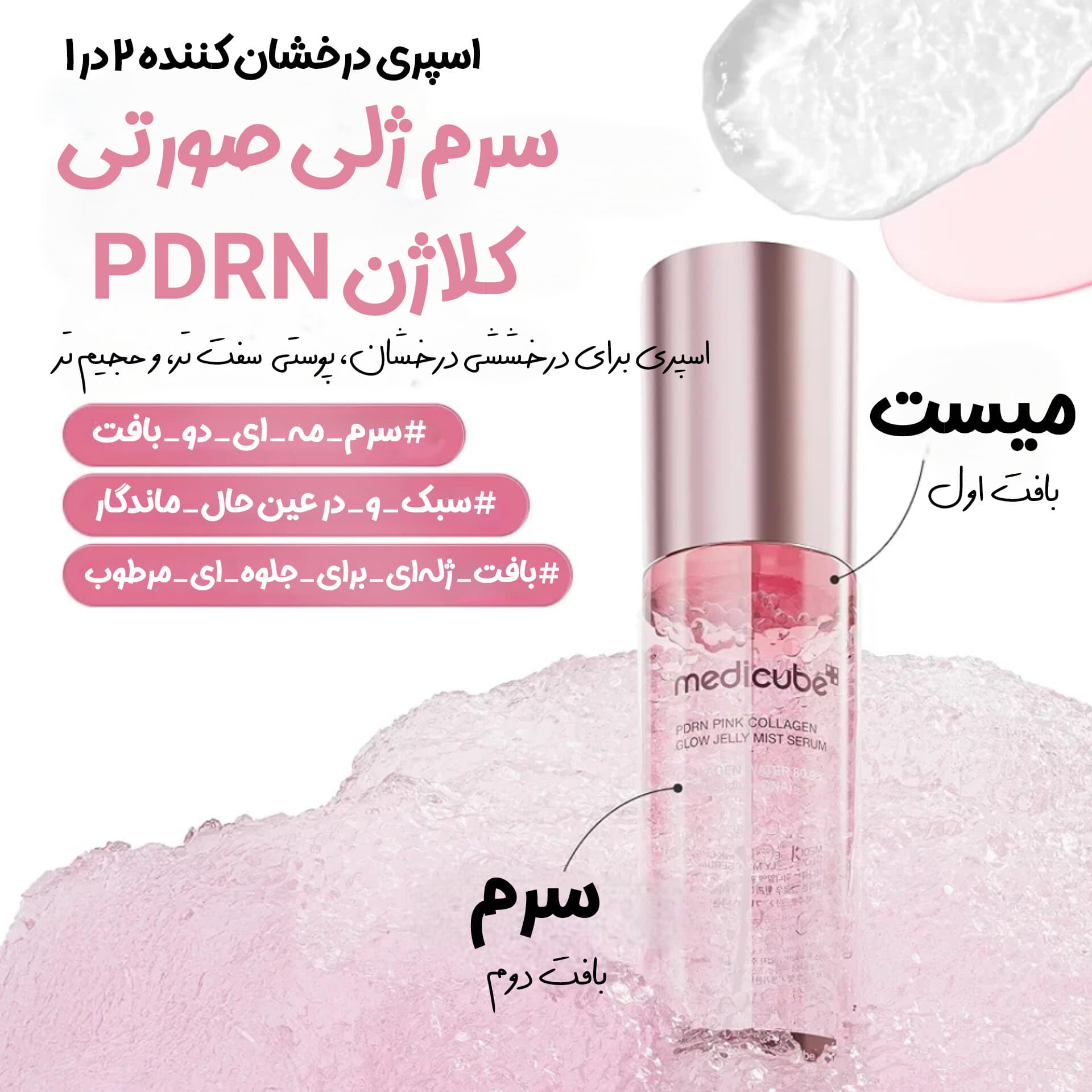 میست سرم ژلی PDRN صورتی و کلاژن مدی کیوب — تصویر ۲