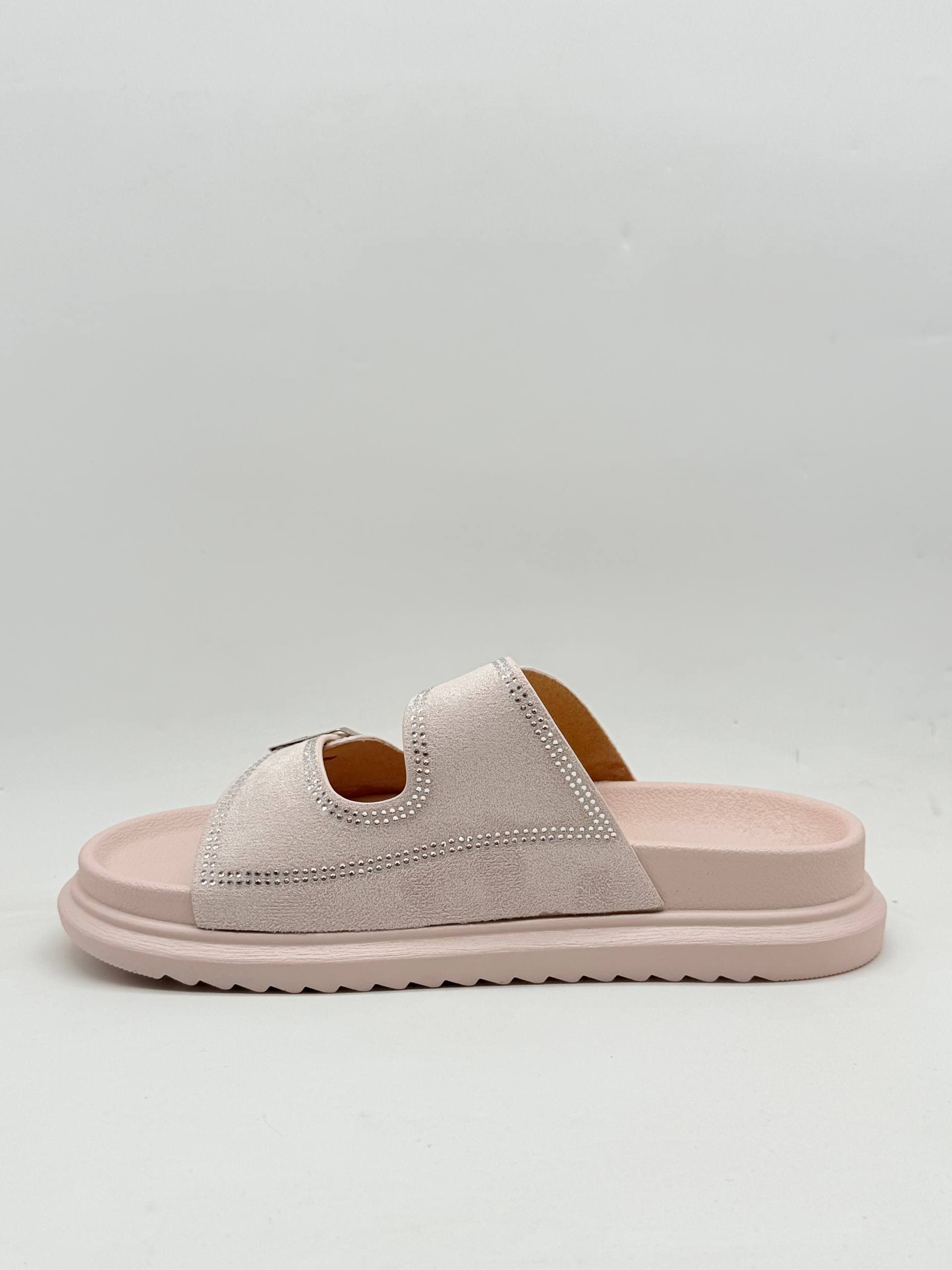 دمپایی دو بند نگین دار صورتی pink jeweled double strap slippers — تصویر ۲