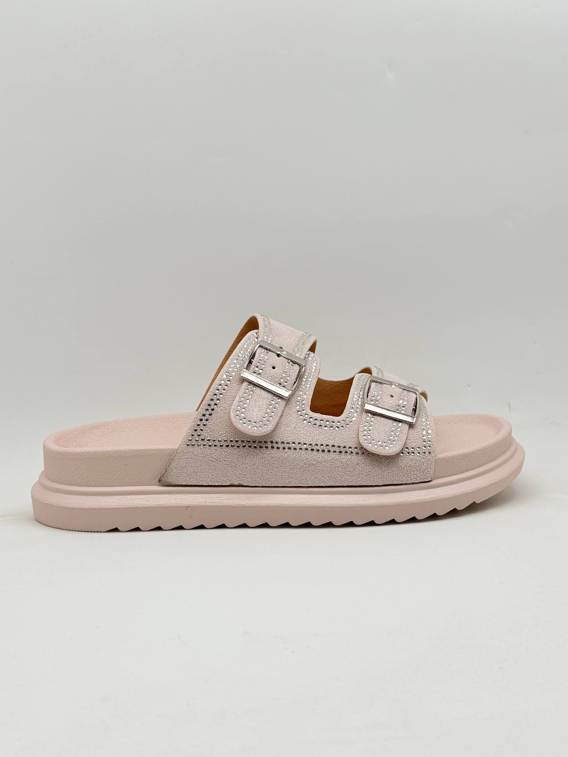 دمپایی دو بند نگین دار صورتی pink jeweled double strap slippers