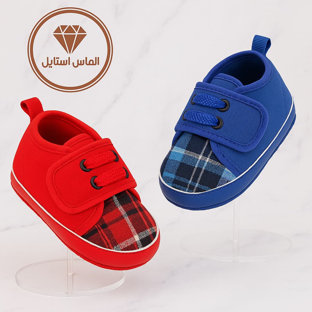 کفش نوزادی چهارخانه وارداتی | با چسب راحت و شیک