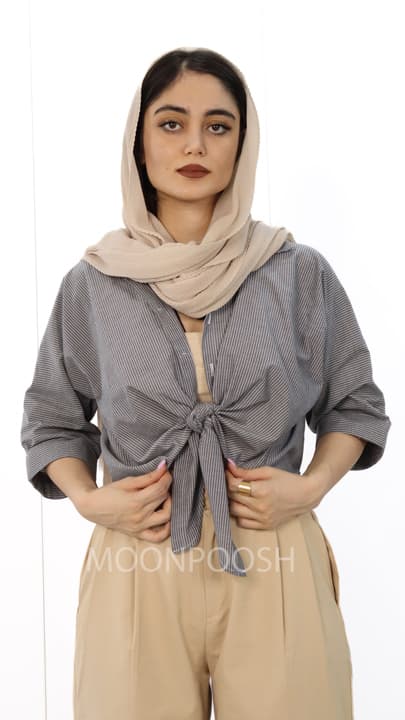 شومیز جلو گره ای خط دار دیبا — تصویر ۵