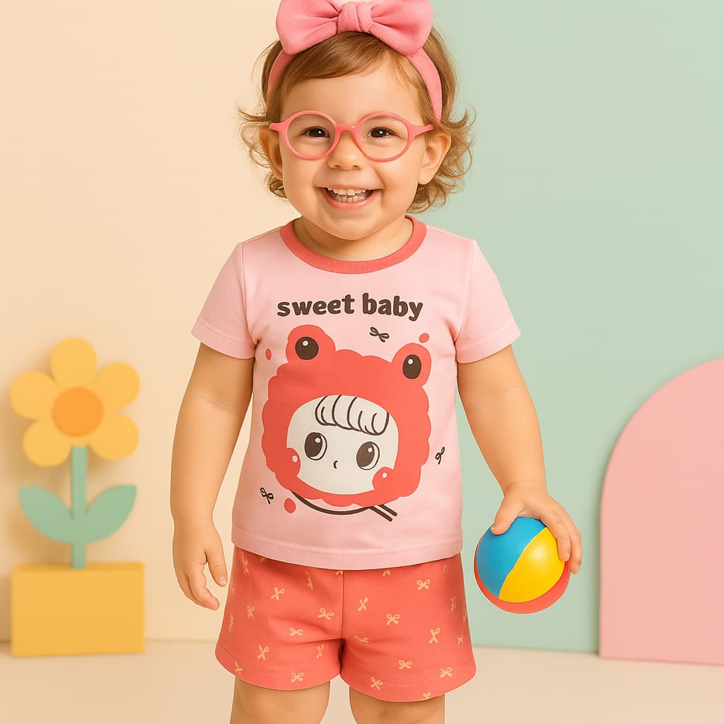 ست تیشرت و شلوارک دخترانه نخی مدل Sweet Baby — تصویر ۲