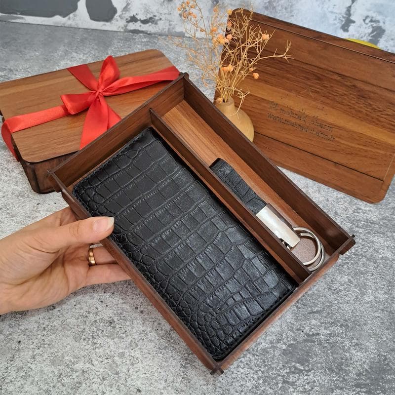 ست هدیه چرم کیف پول چرم مردانه دستی چرم طبیعی روکو