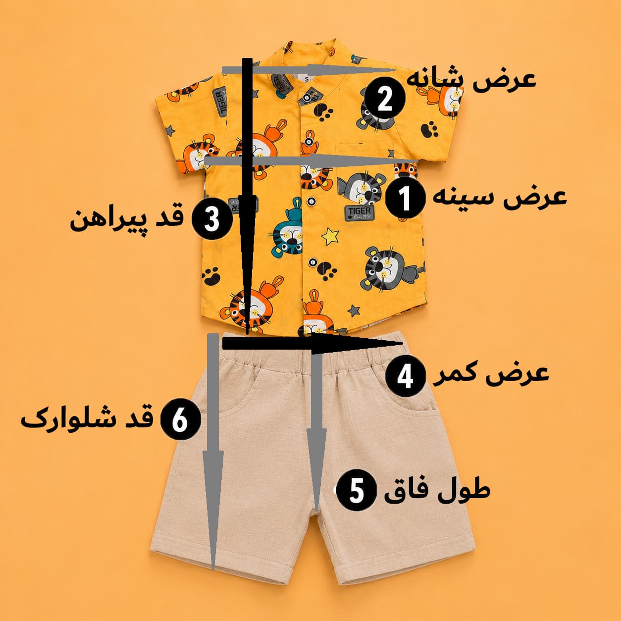 ست پیراهن شلوارک بچگانه وارداتی | پیراهن نخی طرح ببر و شلوارک لینن — تصویر ۳