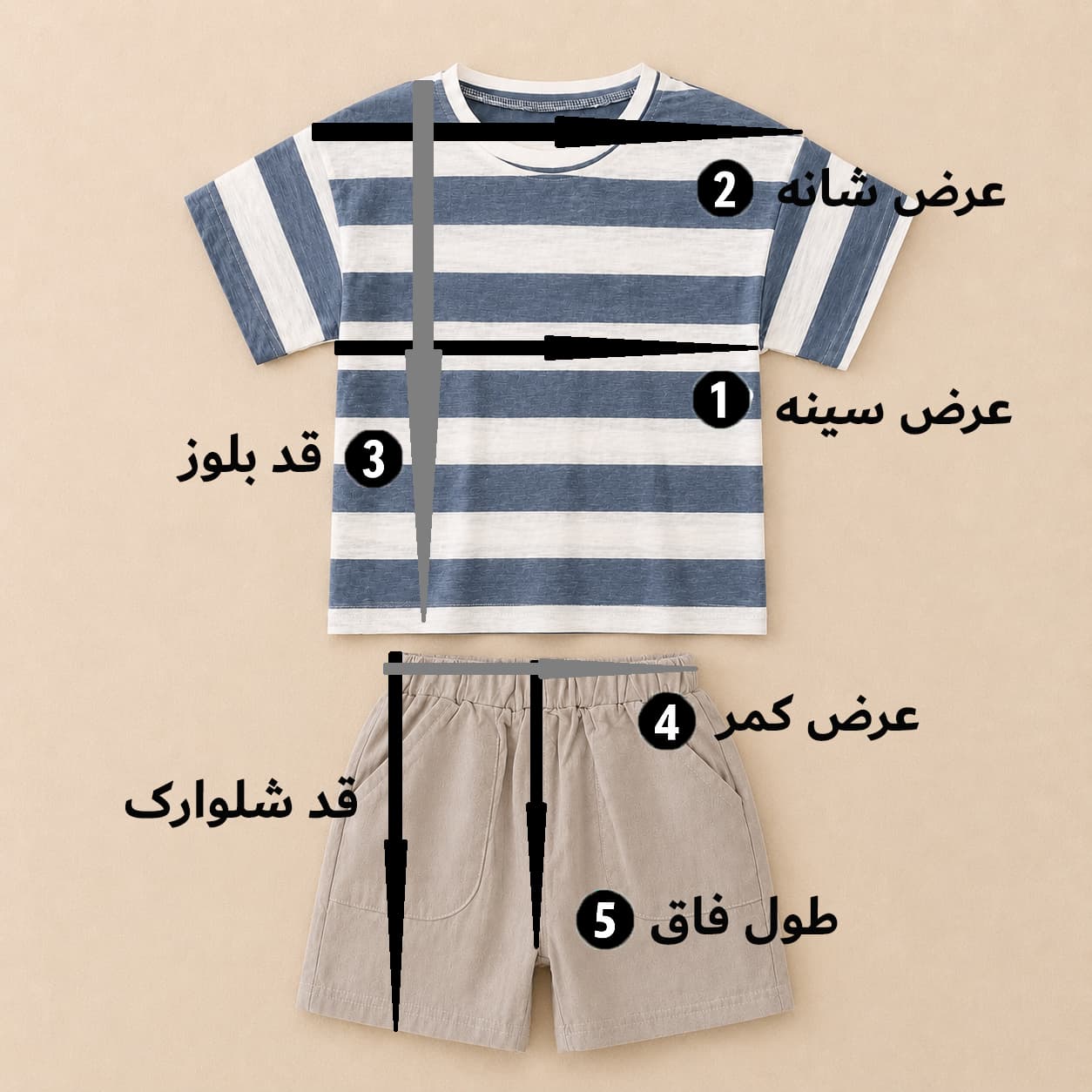 تیشرت شلوارک نخی بچگانه وارداتی | ست راه‌راه خنک و اسپرت الماس استایل — تصویر ۳