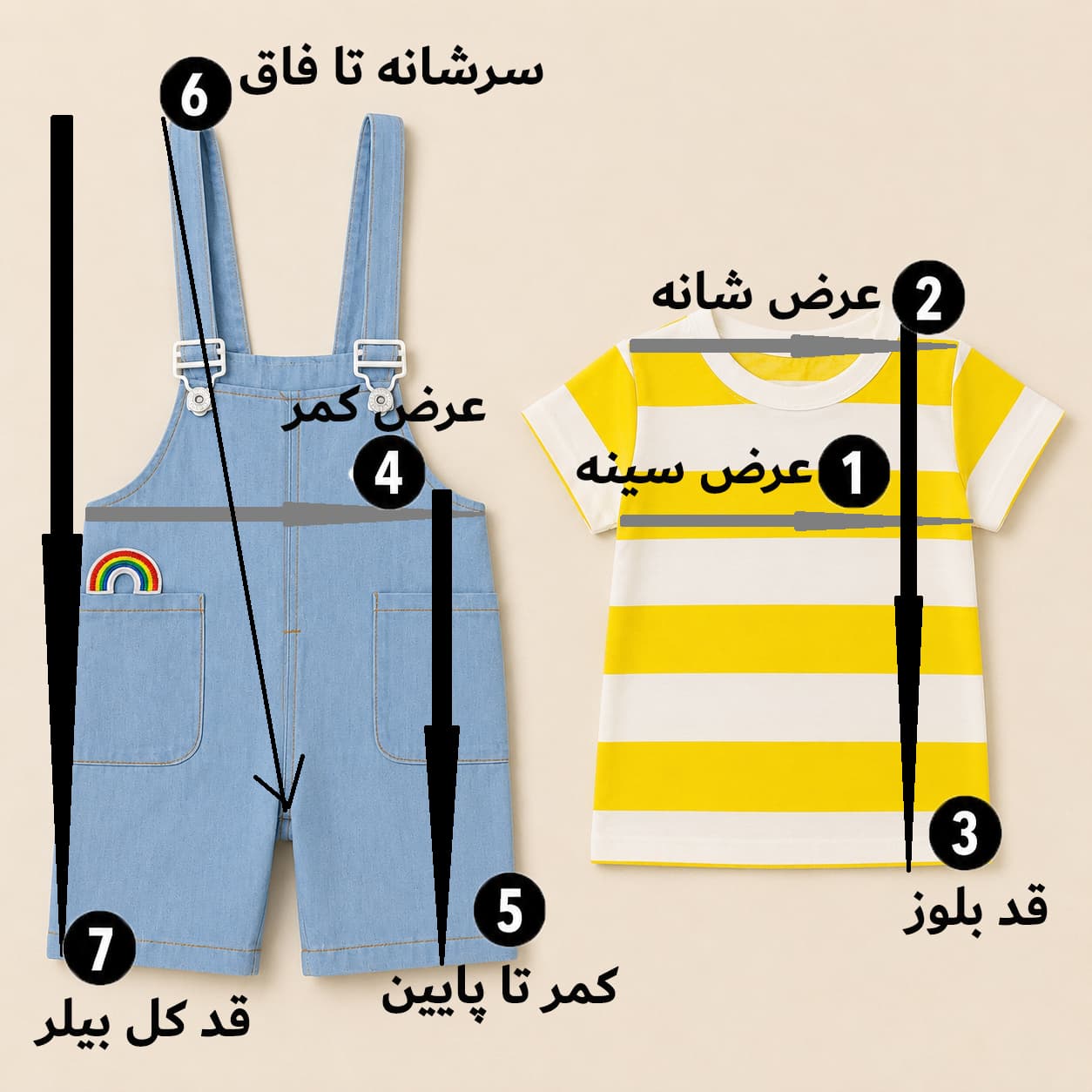 بیلر جین بچگانه فانتزی وارداتی | با تیشرت راه‌راه اسپرت — تصویر ۴