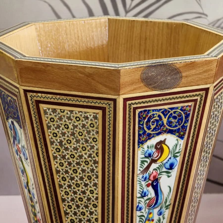 سطل خاتم کاری گل و مرغ کاظمی — تصویر ۵