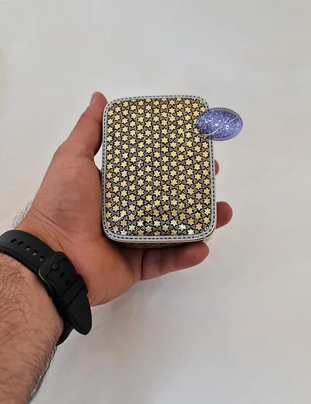 جعبه خاتم کاری کشویی سیمی مشکی — تصویر ۳