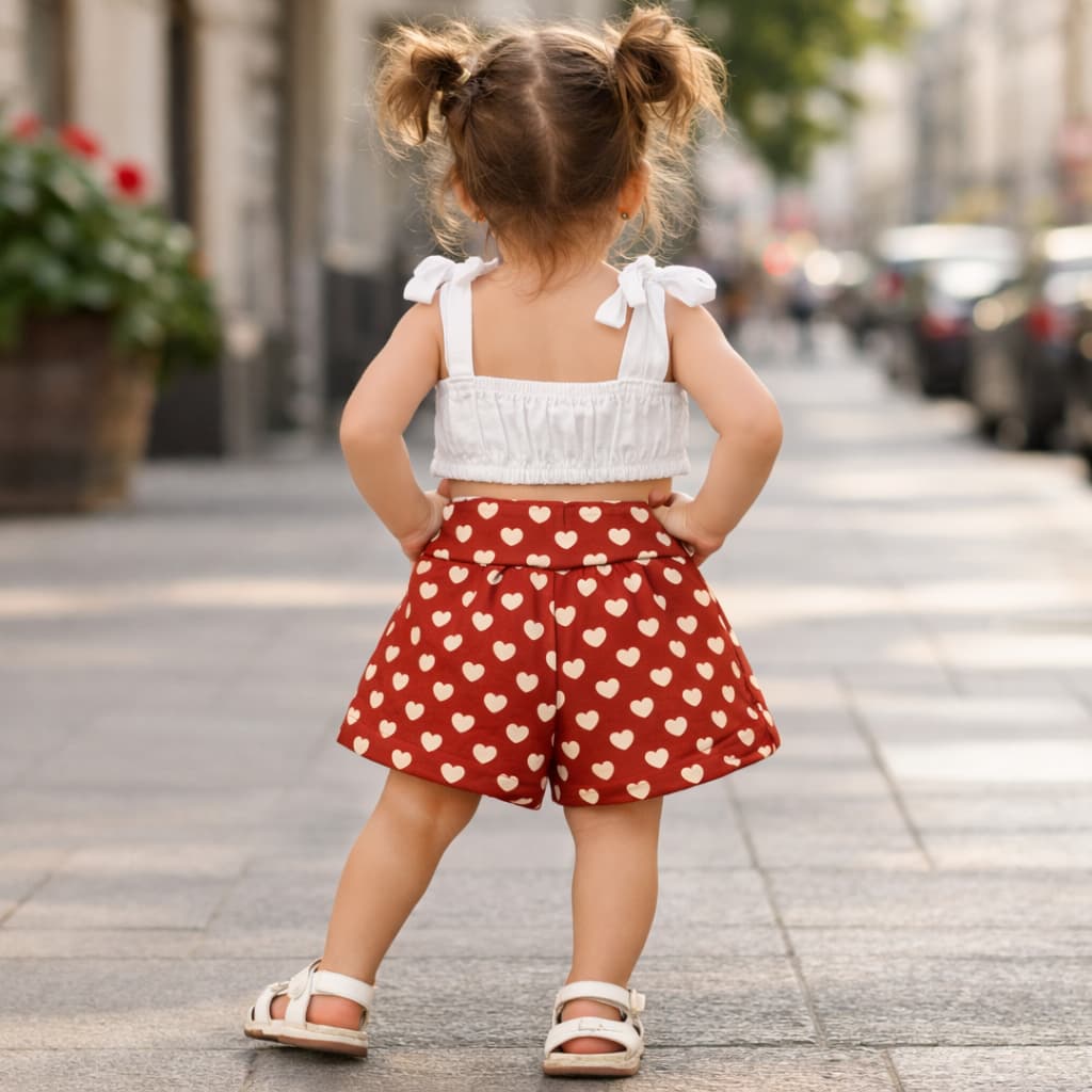 ست کراپ شلوارک دخترانه وارداتی | لباس تابستانی خنک و شیک کودک — تصویر ۵