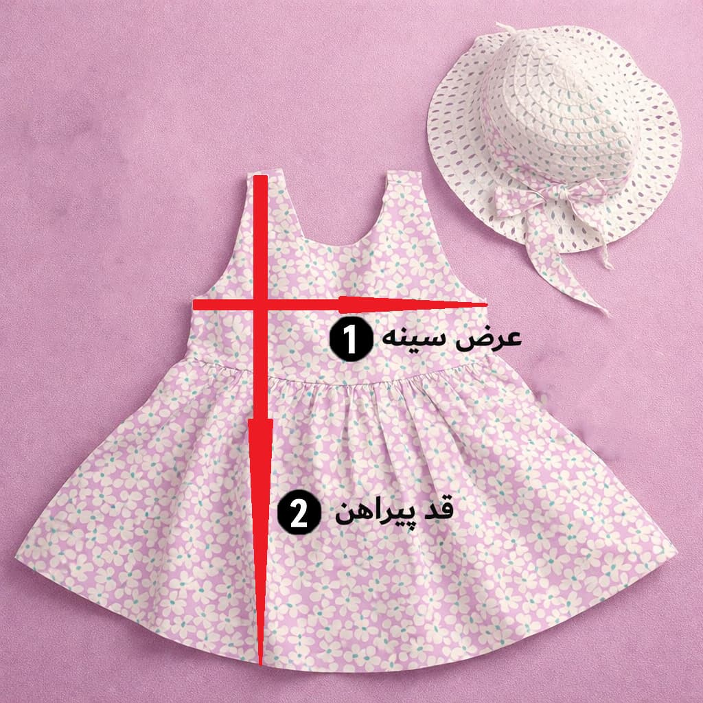 پیراهن دخترانه نخی تابستانی وارداتی همراه کلاه | طرح گلدار و خنک — تصویر ۴