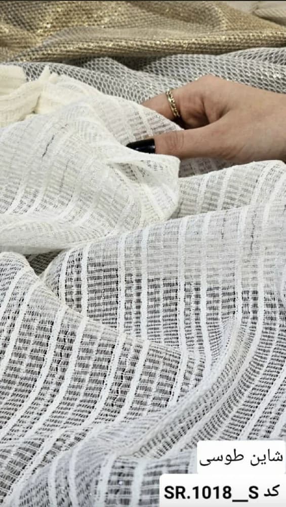 پرده آماده تور ابریشم درشت بافت شاین طوسی کد SR1018S