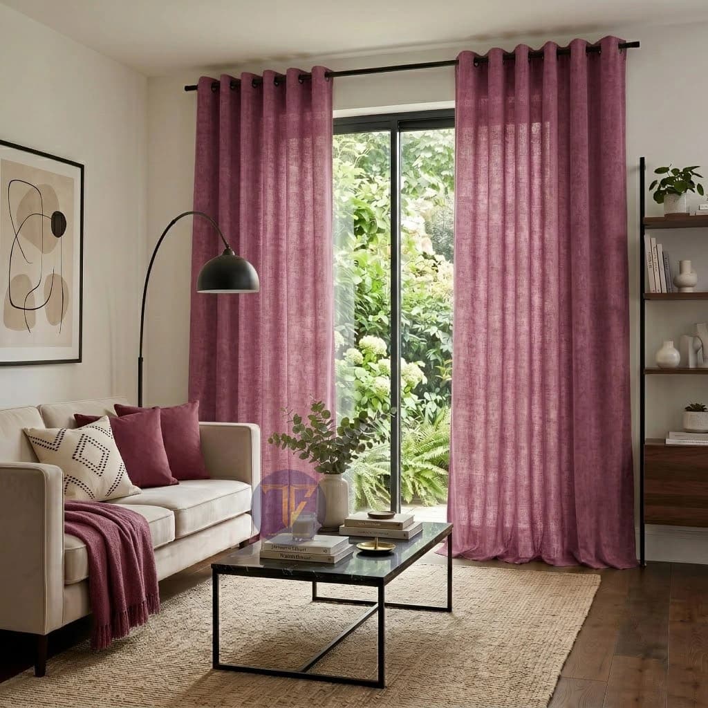 پرده آماده کتان گارنت یاسی