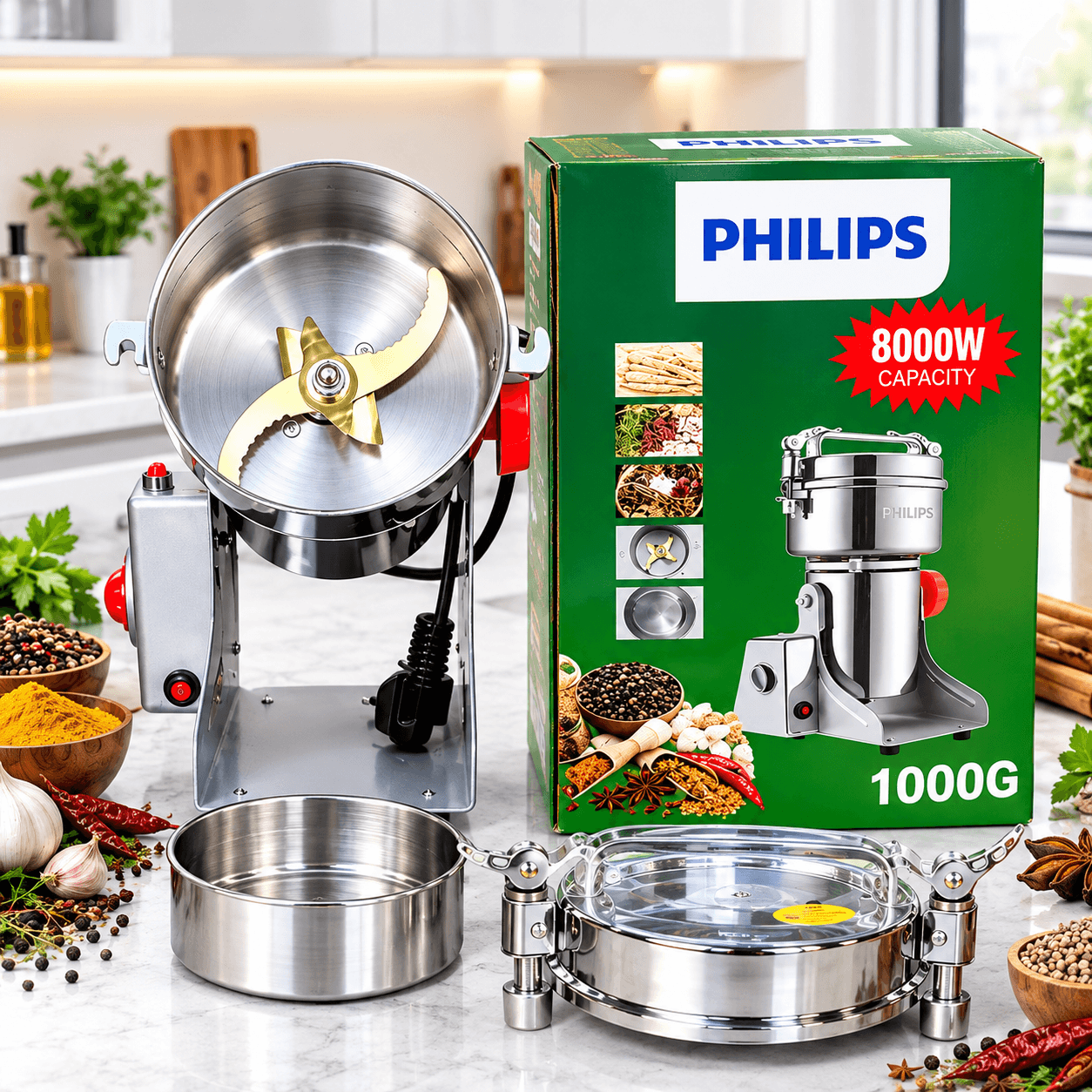 آسیاب عطاری PHILIPS ظرفیت 1000 گرم توان 8000 وات آسیاب ادویه و حبوبات
