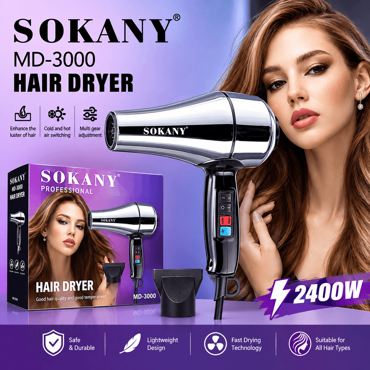 سشوار SOKANY MD-3000 | سشوار حرفهای 2400 وات
