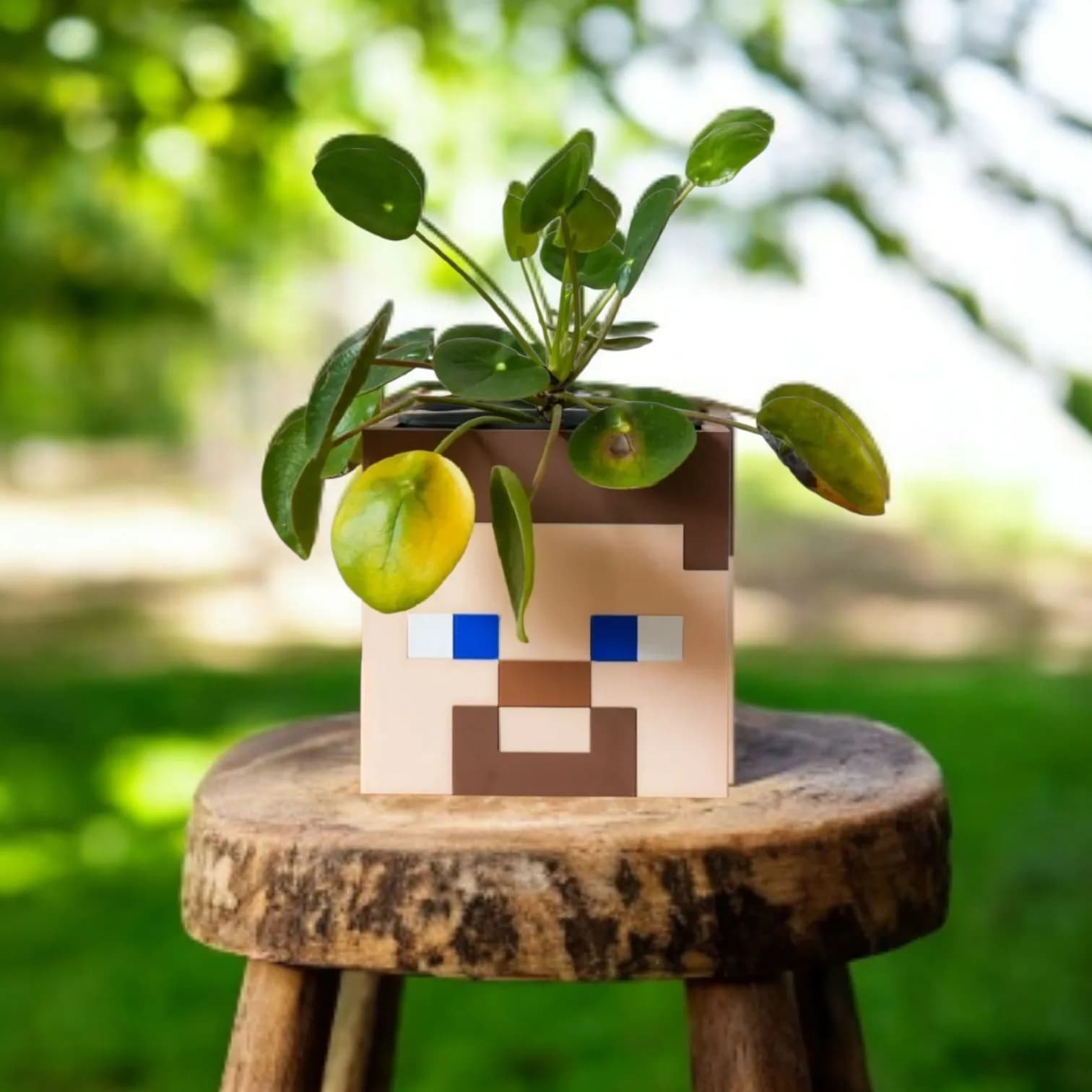 گلدان رومیزی طرح استیو ماینکرفت – گلدان پیکسلی فانتزی (Steve Minecraft Planter)