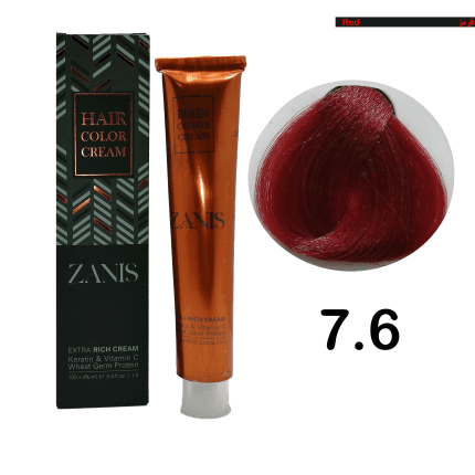 رنگ مو زانیس (ZANIS) سری قرمز کد 7.6قرمز آتشین