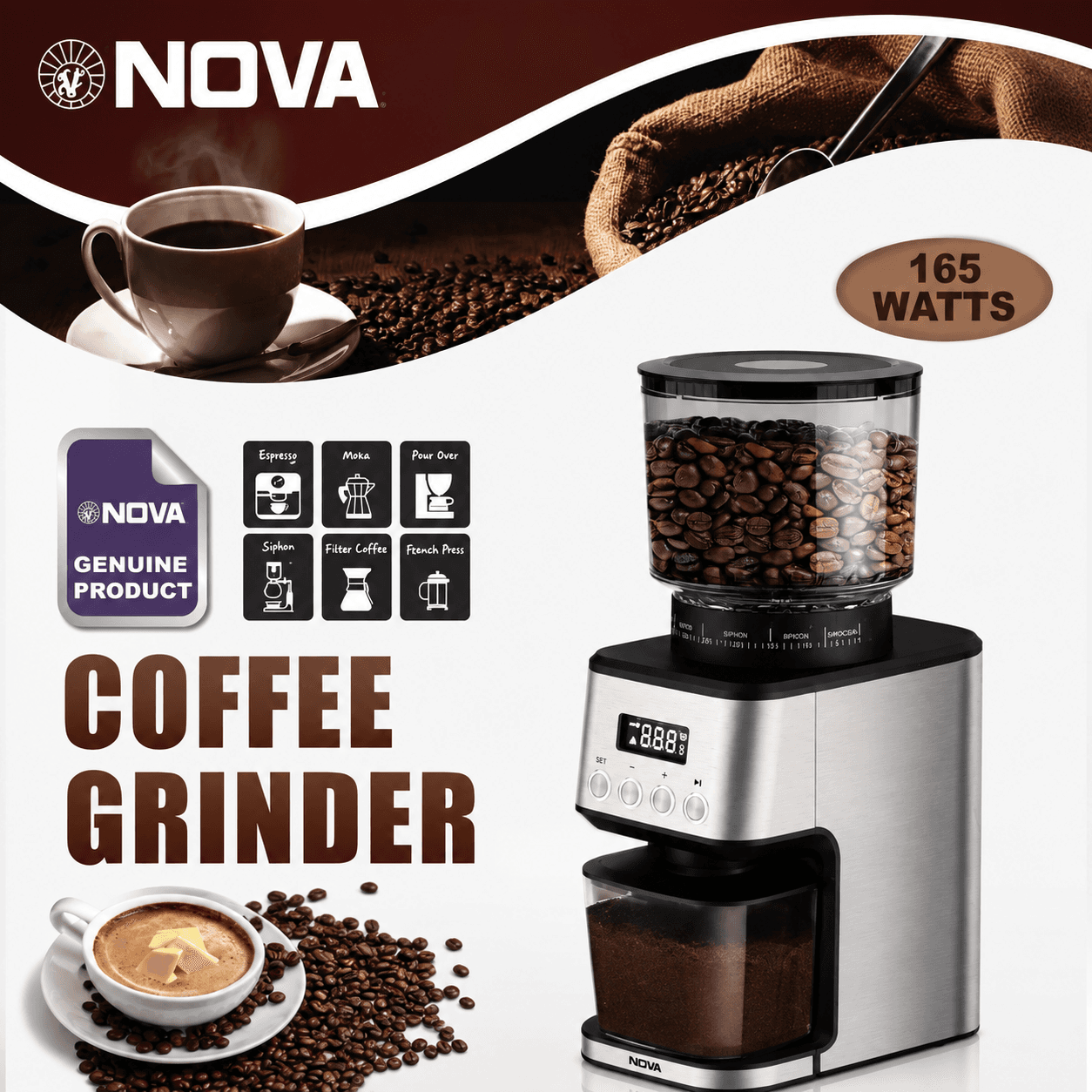 آسیاب قهوه نوا مدل NM-3663DG توان 165 وات