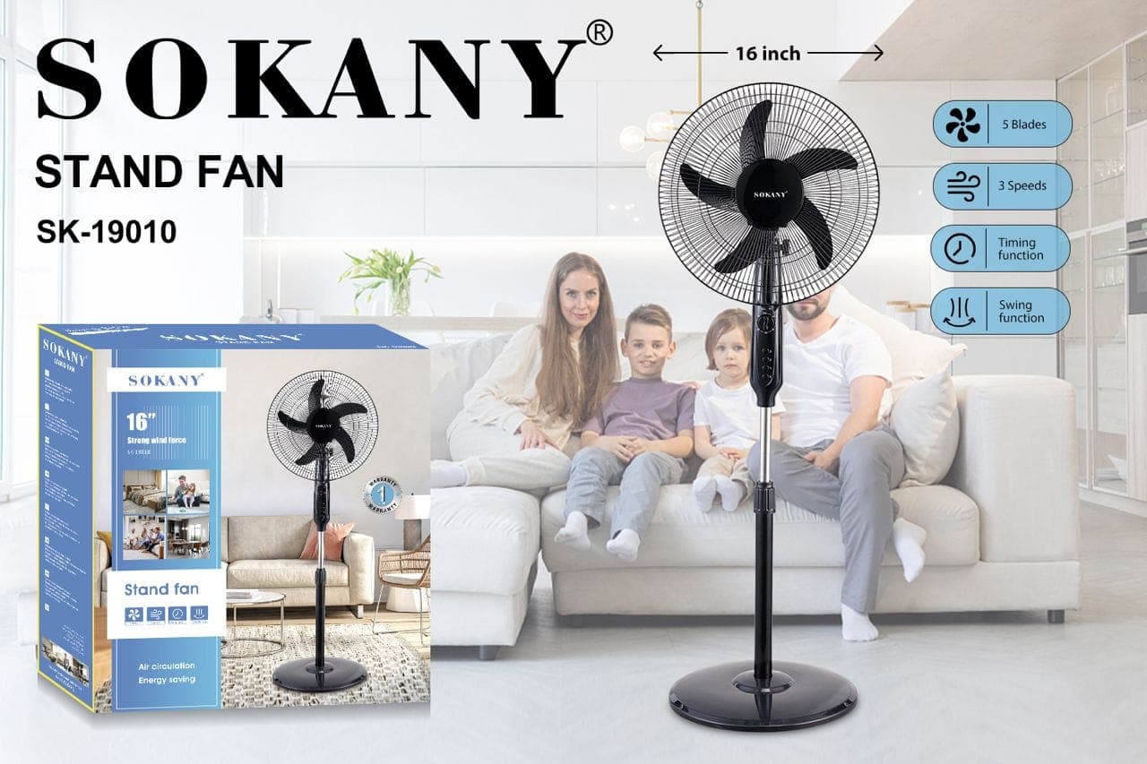 پنکه ایستاده سوکانی SOKANY مدل SK-19010 سایز 16 اینچ 5 پره