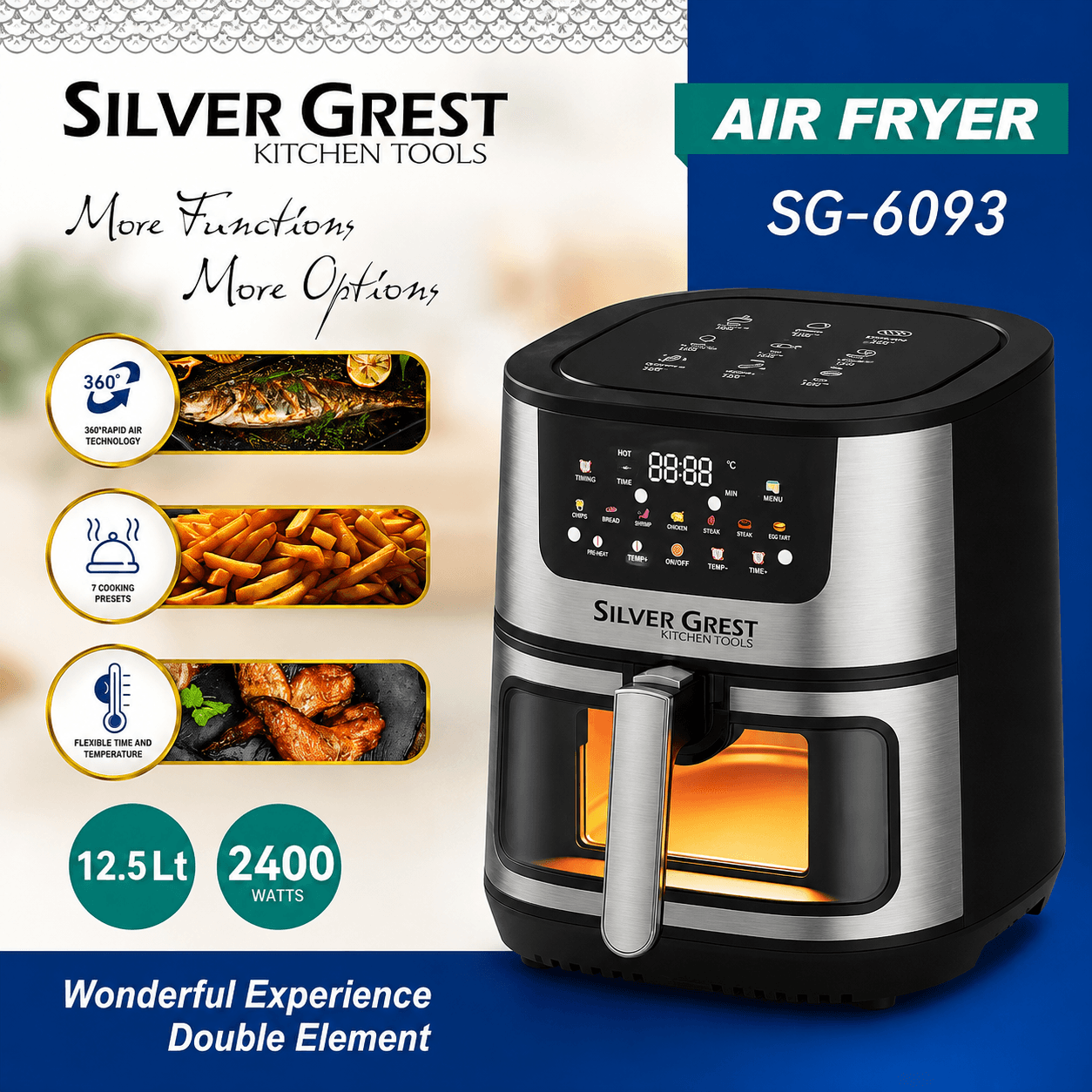 سرخ کن بدون روغن سیلور کرست Silver Crest مدل SG-6093 ظرفیت 12.5 لیتر
