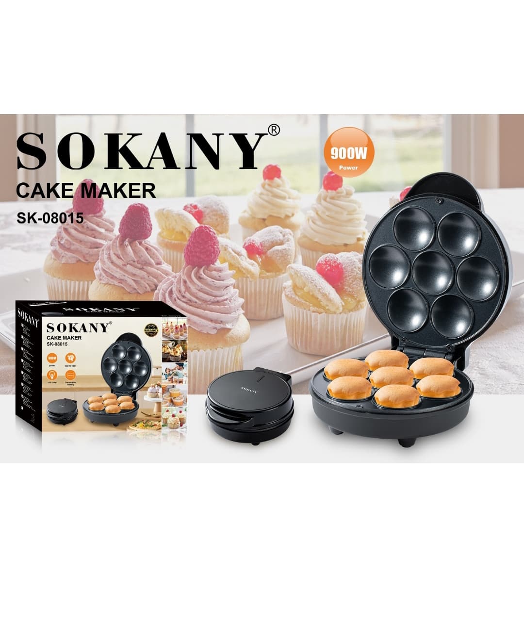 کیک میکر سوکانی مدل SK-08015 | دستگاه پخت کیک و کاپ‌کیک 9 عددی 900 وات