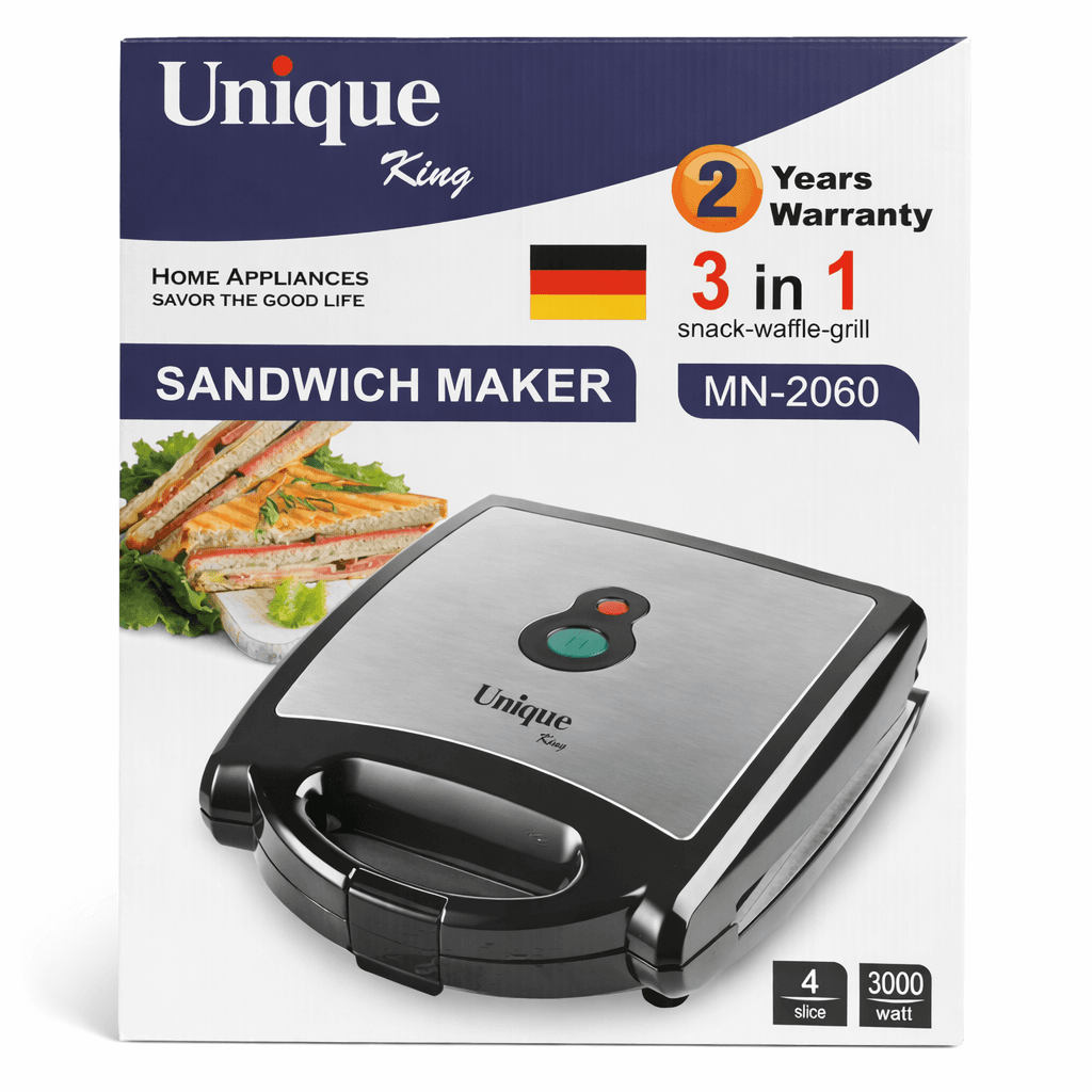 ساندویچ‌ساز سه‌کاره یونیک کینگ مدل MN-2060 | اسنک، وافل و گریل