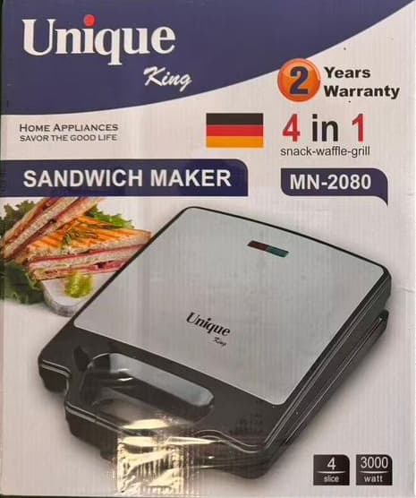 🥪 ساندویچ‌ساز ۴ کاره یونیک کینگ Unique King مدل MN-2080 | توان 3000 وات — تصویر ۲