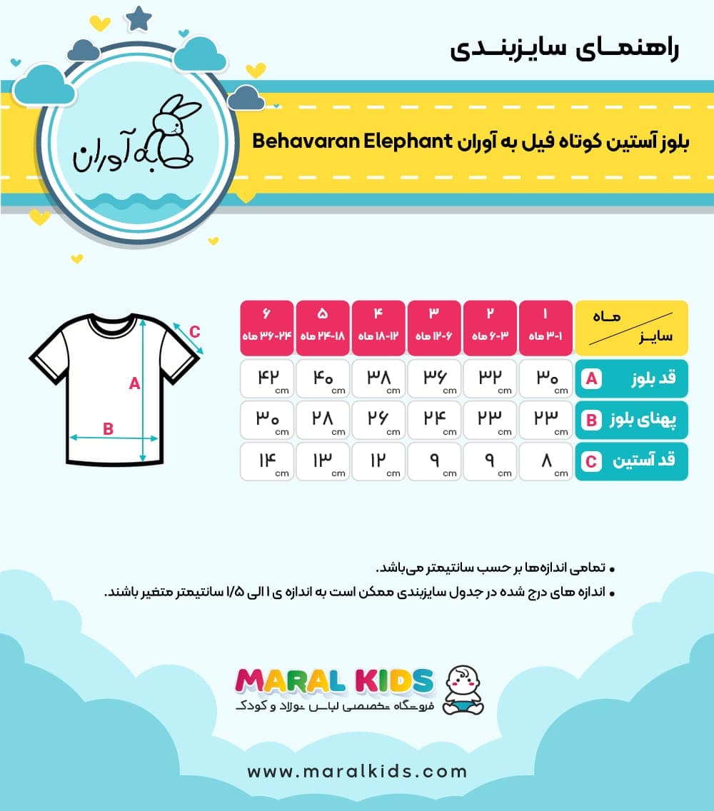 بلوز آستین کوتاه (تیشرت) نوزاد طرح فیل به آوران Behavaran Elephant — تصویر ۲