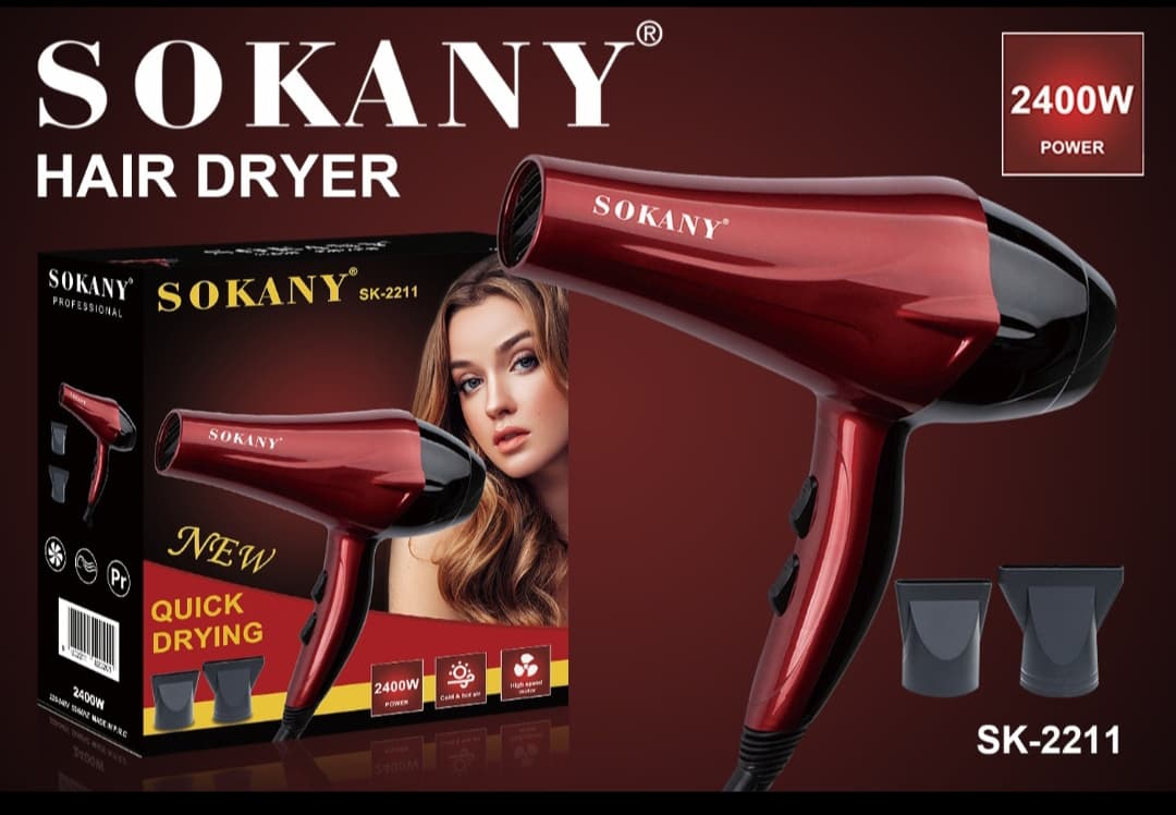 سشوار سوکانی مدل SK-2211 SM | سشوار حرفه‌ای ۲۴۰۰ وات Sokany با باد سرد و گرم