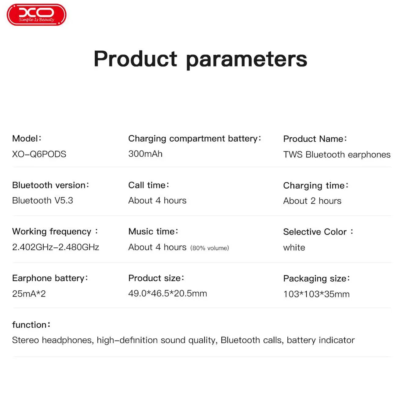 ایرپاد بیسیم ایکس او مدل XO Q6 Pods — تصویر ۳
