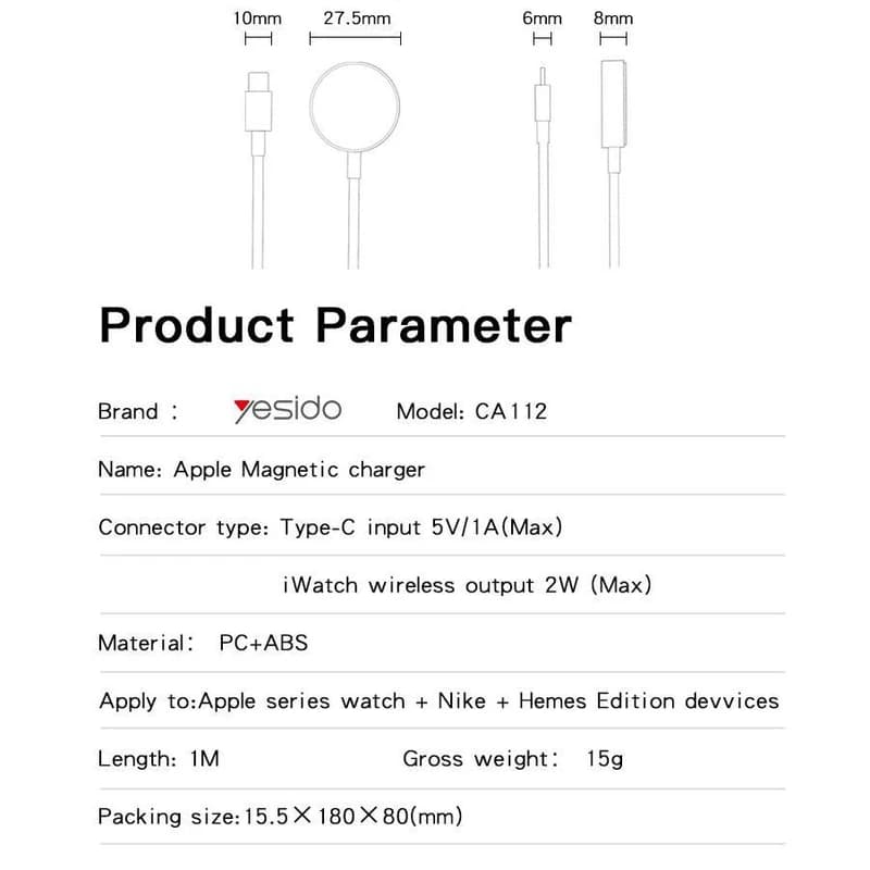 کابل شارژ مغناطیسی یسیدو مدل CA112 مناسب برای اپل واچ سری 4/5/6/7/8/ULTRA طول 1 متر — تصویر ۳