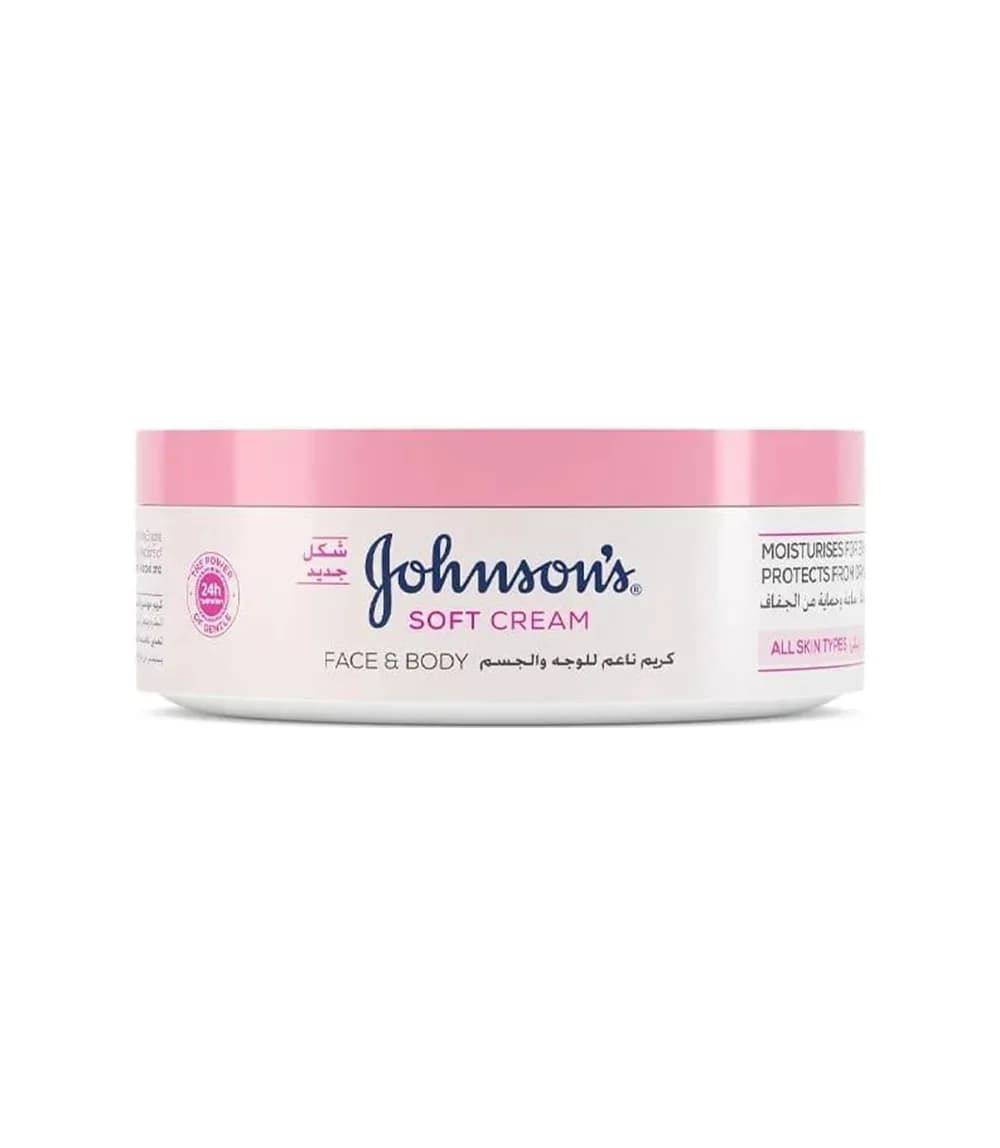 کرم نرمکننده صورت و بدن جانسون Soft Cream مدل 24H Moisture حجم 200 میلیلیتر