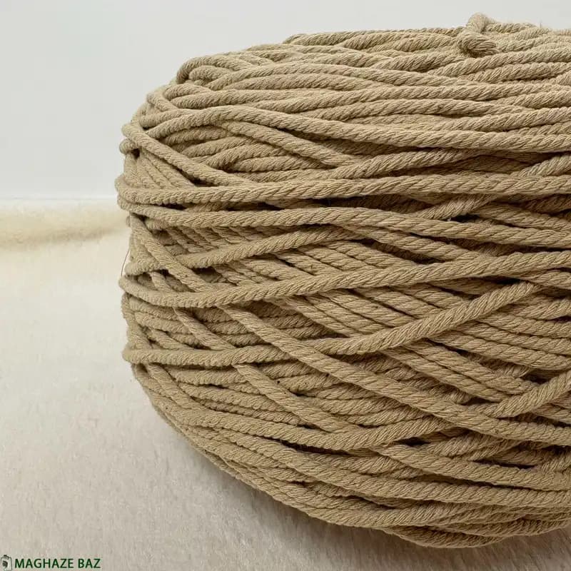 نخ مکرومه رنگ کرم قهوه ای 250 گرمی — تصویر ۲