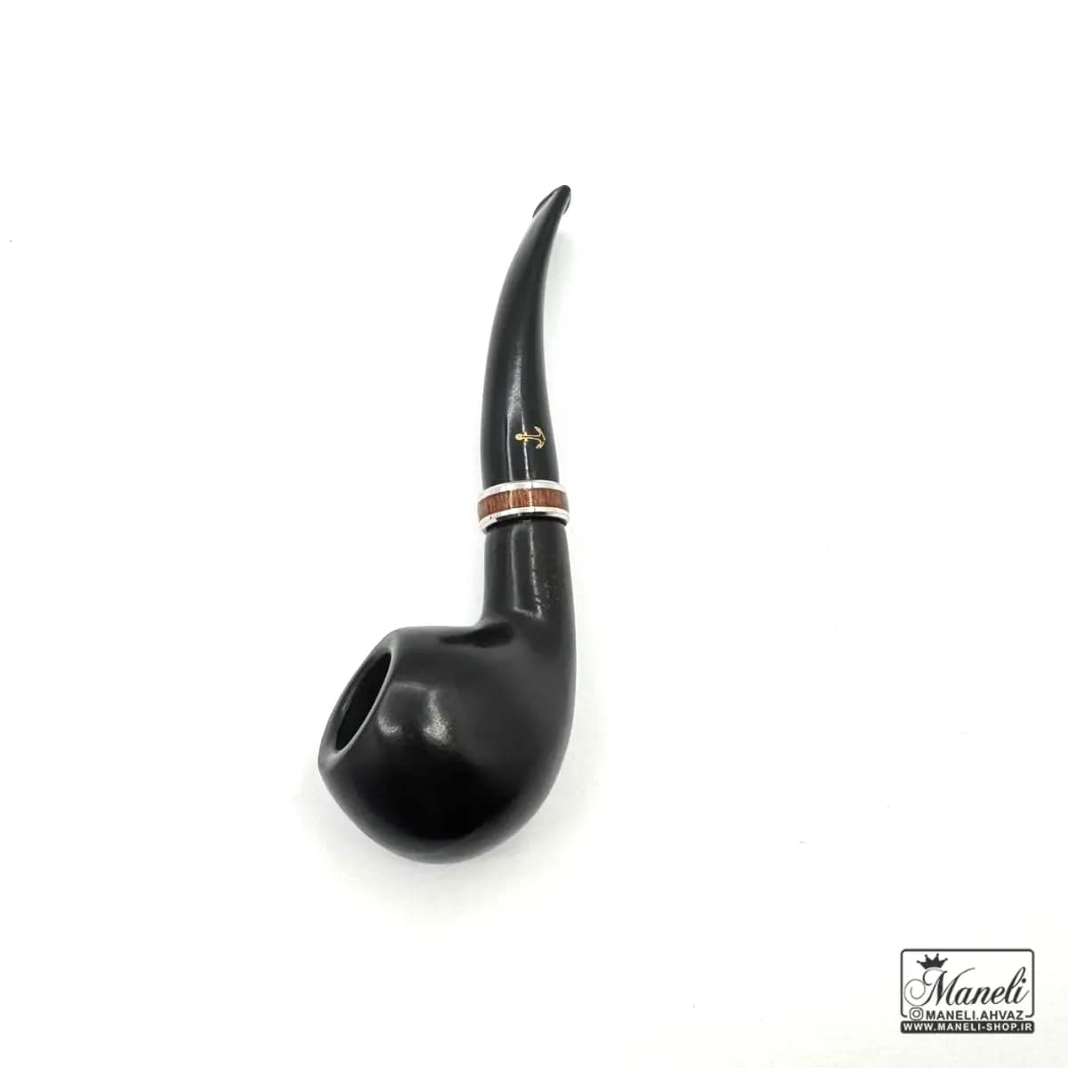 پیپ چوبی مشکی capitan black با حلقه طرح چوب استیل — تصویر ۴